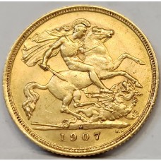 AUSTRALIA 1907 . HALF 1/2 SOVEREIGN . MELBOURNE . GOLD . LONG DIE CRACK